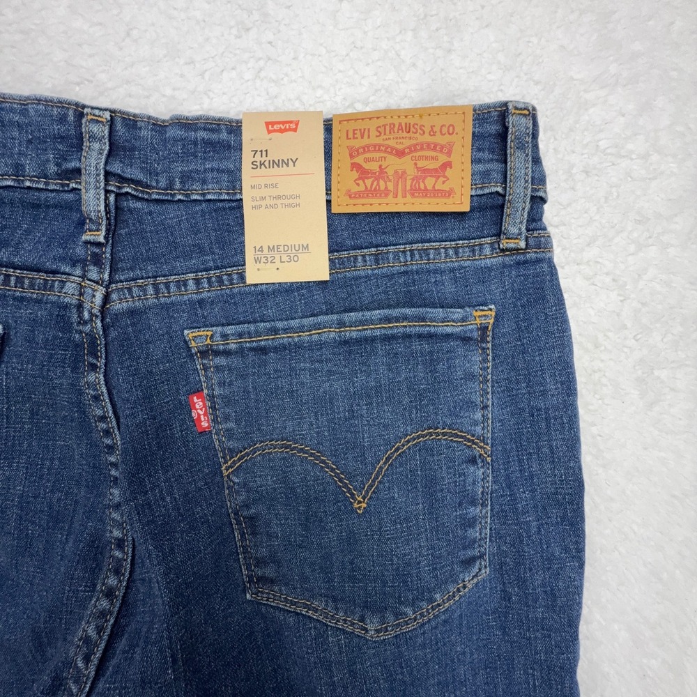 Levis 711 Skinny Jeans Womens 14 Medium W32 L30 Mid Rise Blue Denim 18881-0293